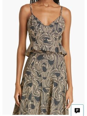 A.L.C. Black and Gold Printed Peplum Cami Dress